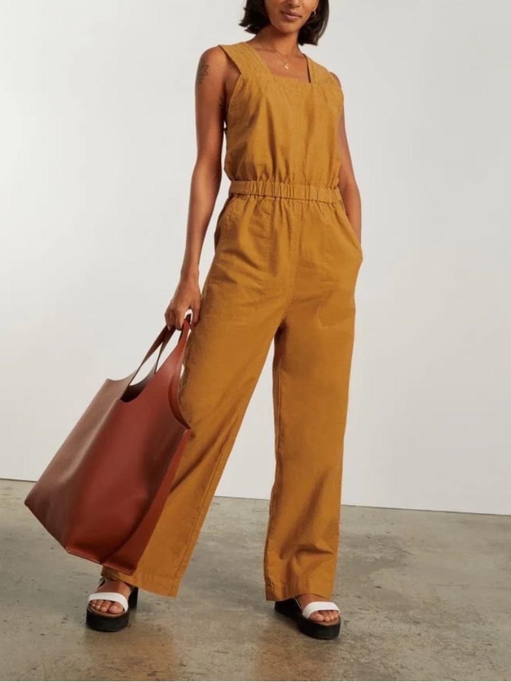 Everlane Fatigue apron jumpsuit tan camo mustard utility size 4